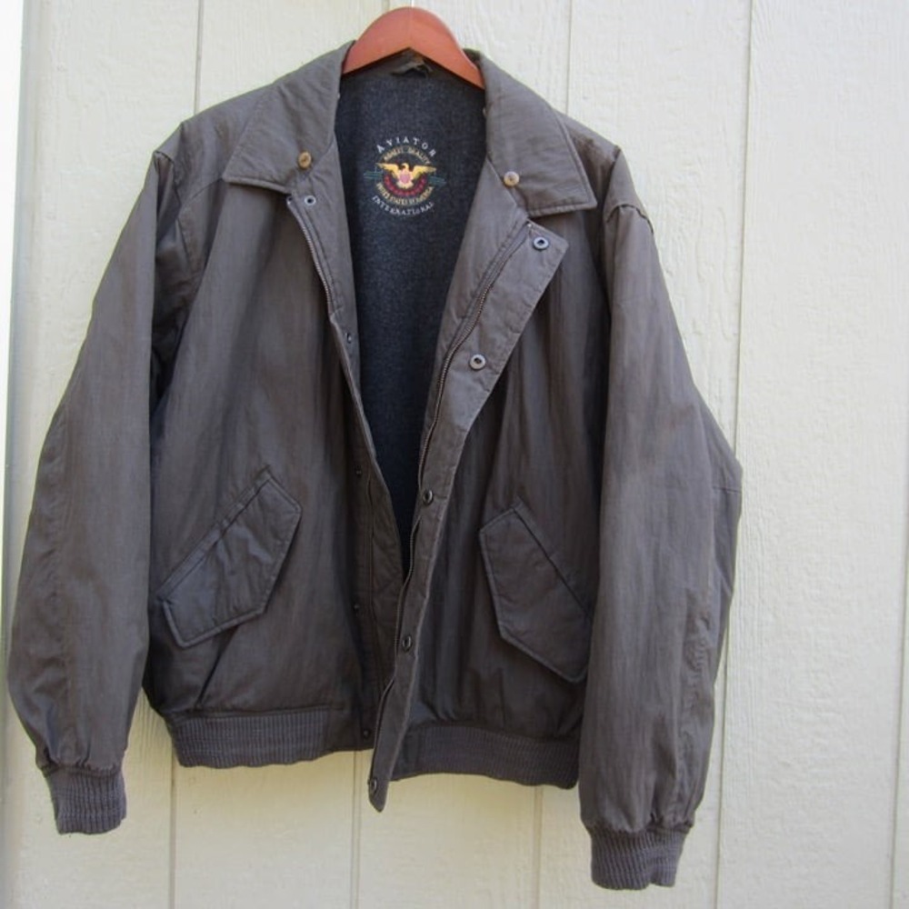 Aviator International Flight Bomber Style‎ Jacket Men's XL Zip Wool Monogrammed